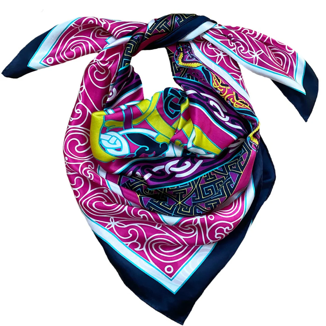 Celtic Elegance Silk Scarf -  Cerise Pink & Lime - Image 6
