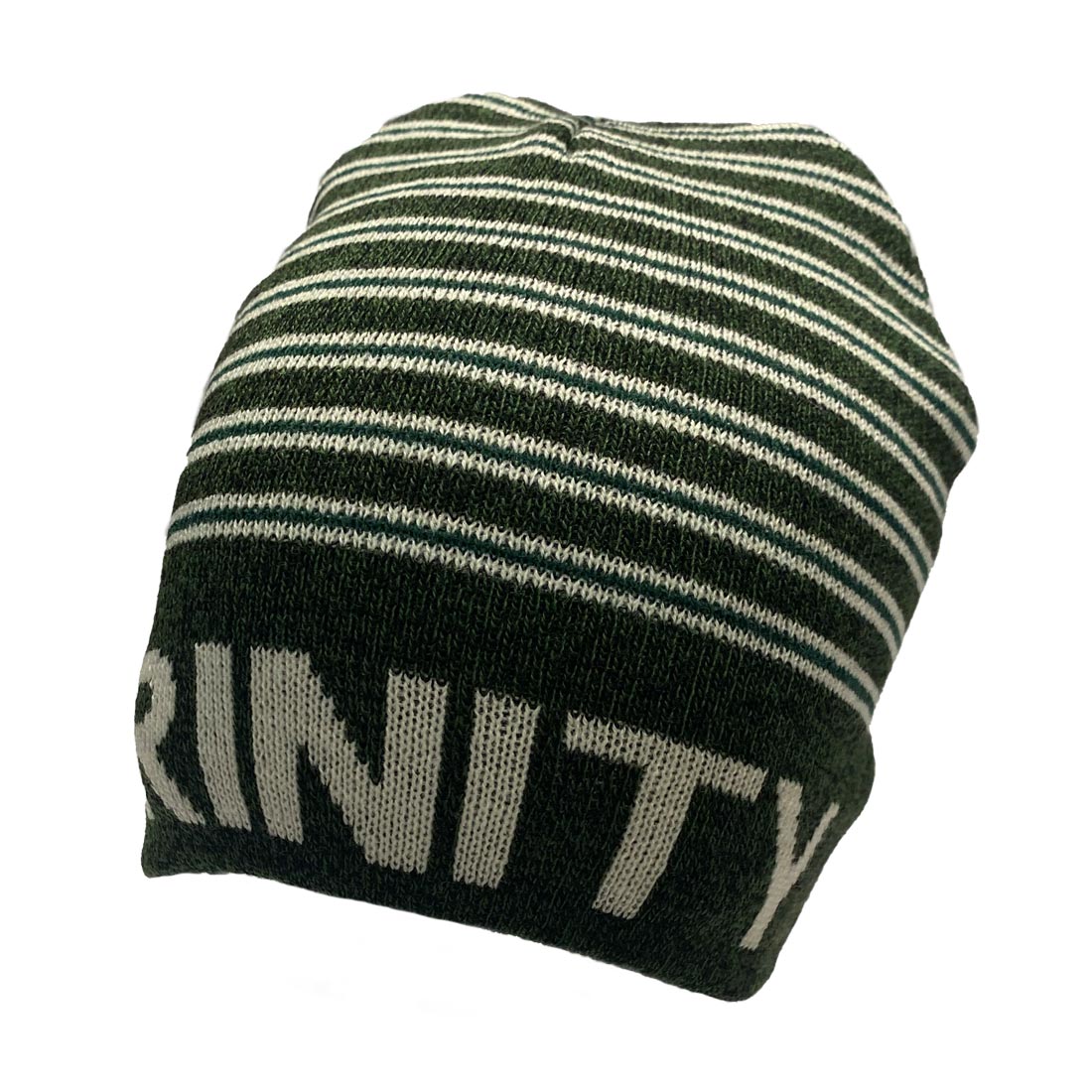 BOTTLE GREEN/NATURAL TRINITY STRIPE GRINDLE BEANIE HAT - Image 2