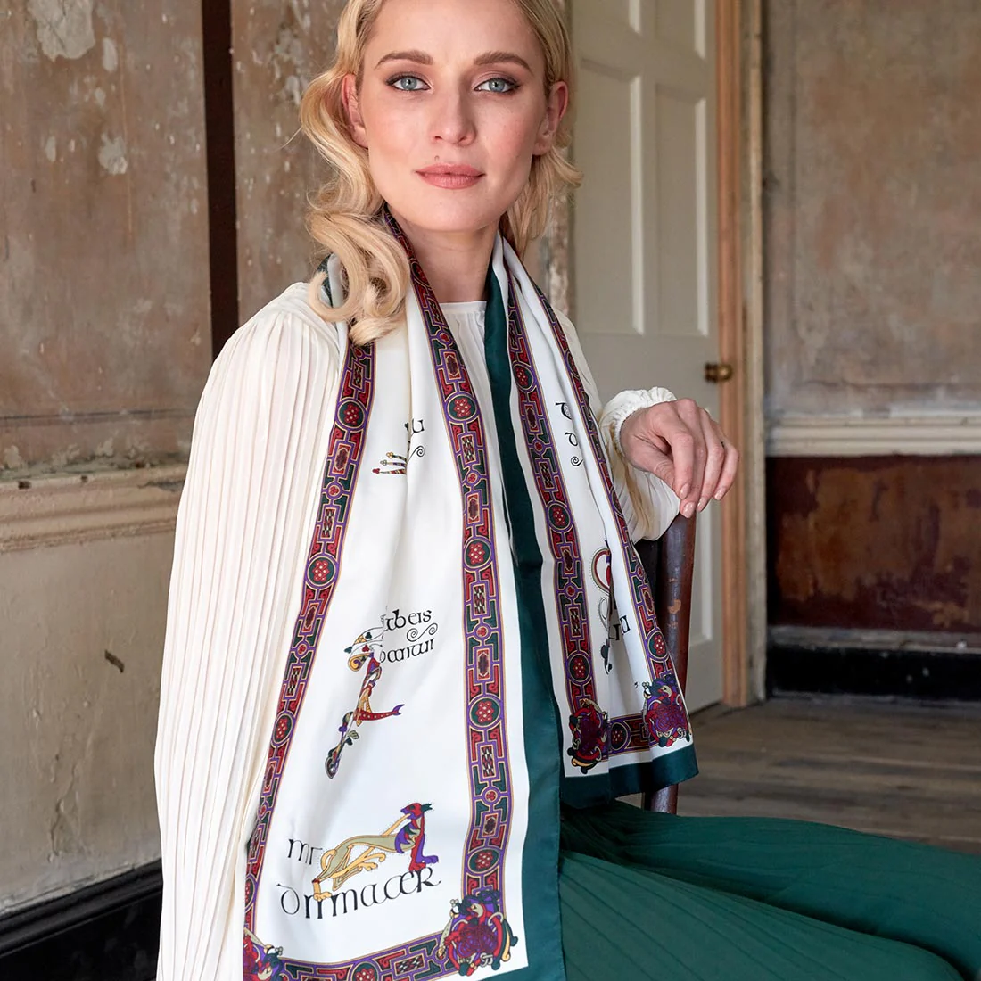 Book of Kells Long Signature Scarf Bottle Green/Red/Purple - Image 4