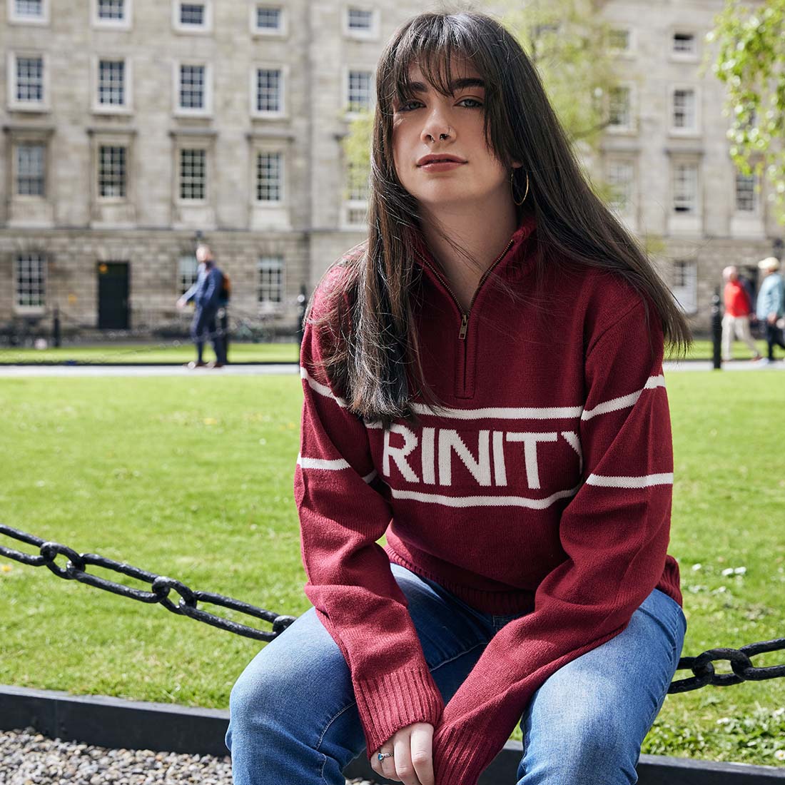 Trinity Jacquard Knitted 1/4 Zip - Burgundy & Cream - Image 3