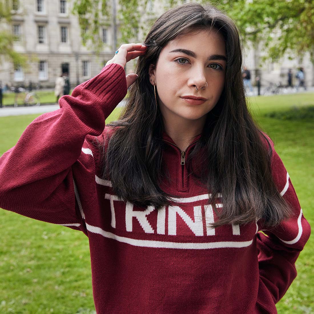 Trinity Jacquard Knitted 1/4 Zip - Burgundy & Cream - Image 4