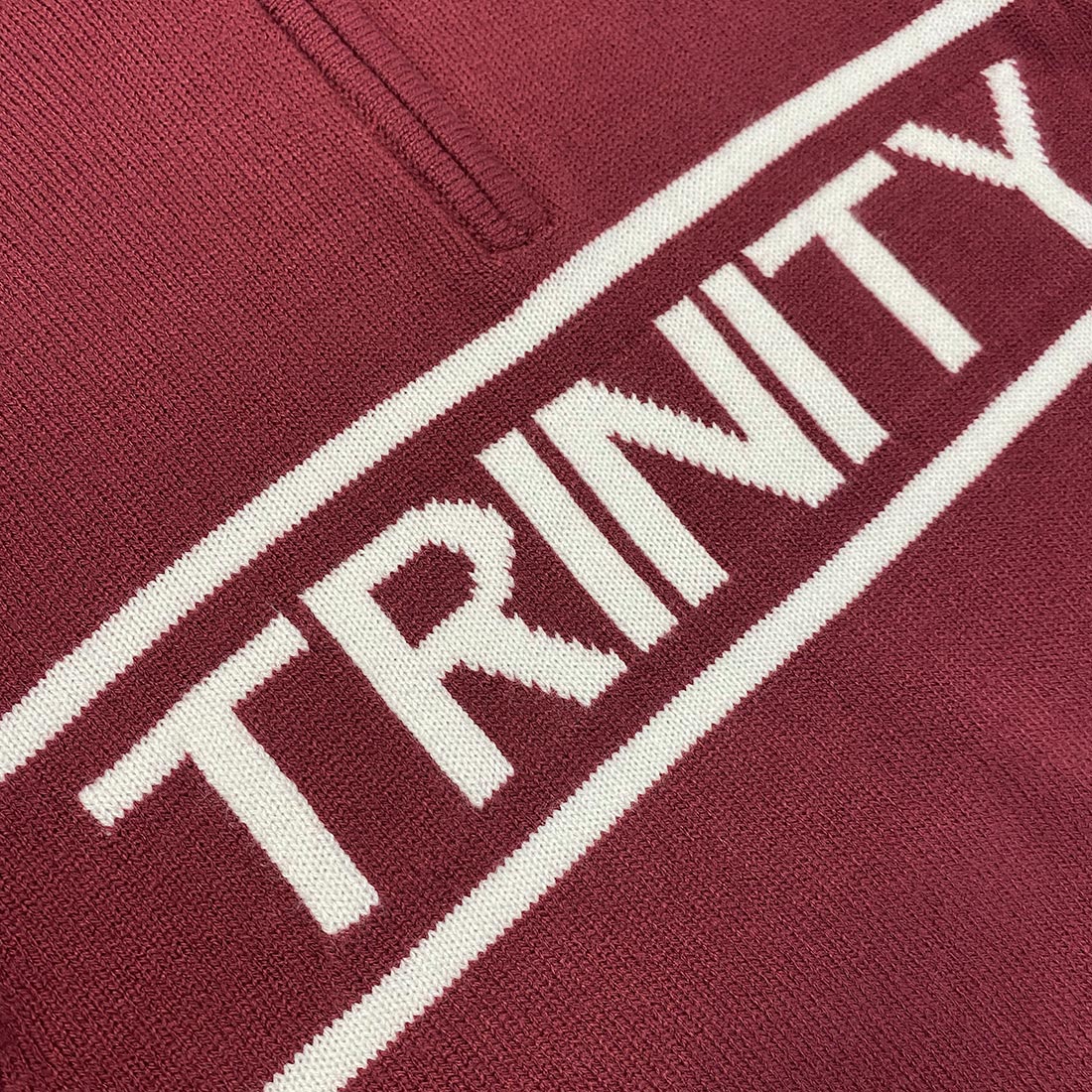 Trinity Jacquard Knitted 1/4 Zip - Burgundy & Cream - Image 9