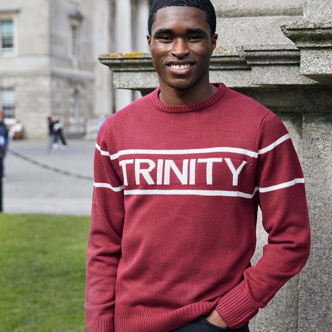 Trinity Jacquard Knitted Jumper - Burgundy & Cream - Image 3
