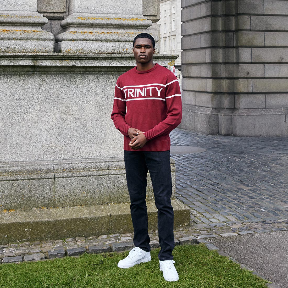 Trinity Jacquard Knitted Jumper - Burgundy & Cream - Image 4