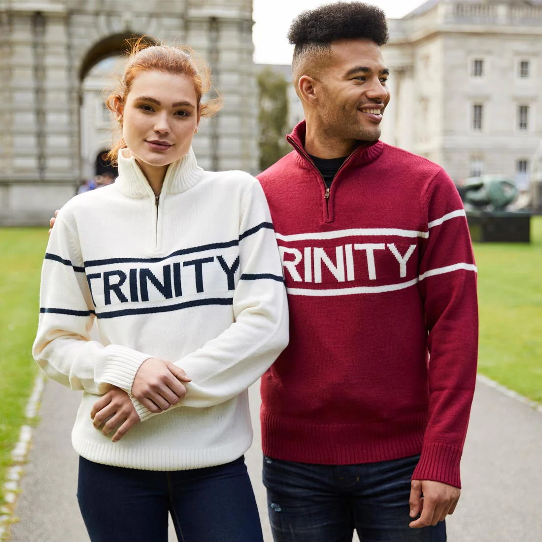 Trinity Jacquard Knitted 1/4 Zip - Cream & Navy - Image 6