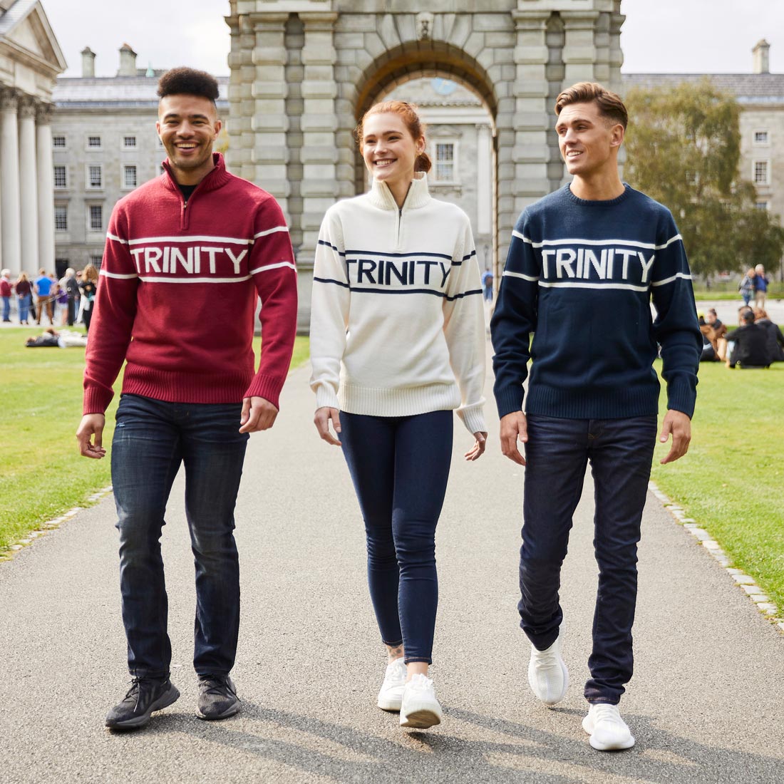 Trinity Jacquard Knitted 1/4 Zip - Cream & Navy - Image 7