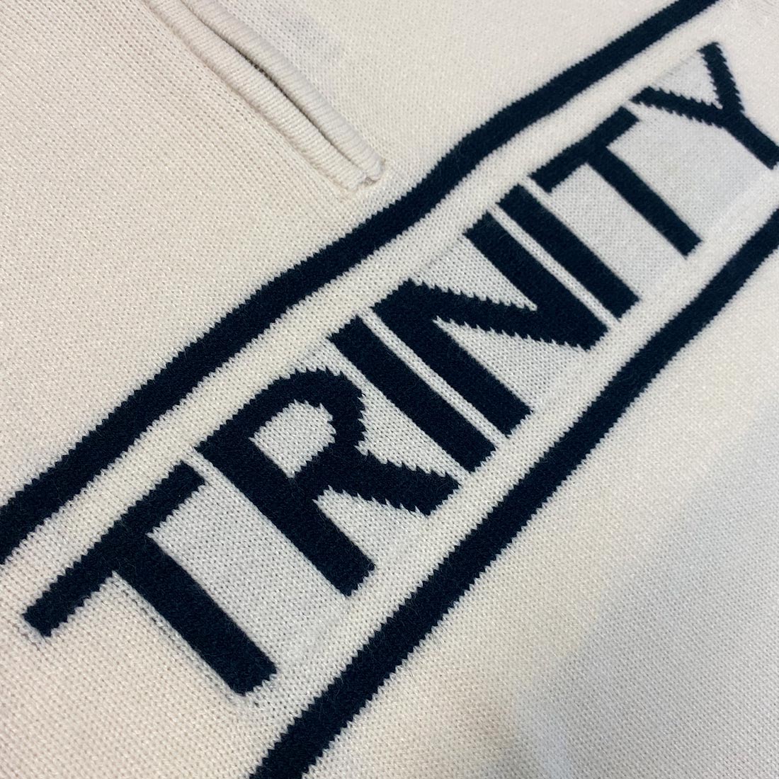 Trinity Jacquard Knitted 1/4 Zip - Cream & Navy - Image 9