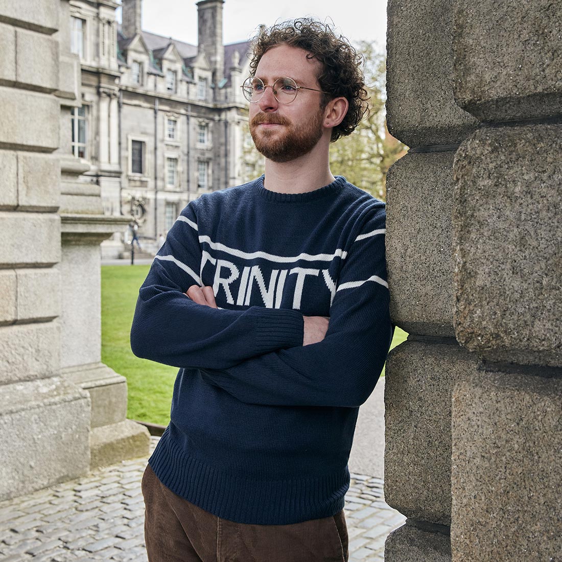Trinity College Dublin Knitted Jumper Navy & Natural - Image 3