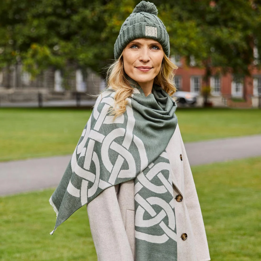 Celtic Knot Thyme Green Bobble Hat - Image 4