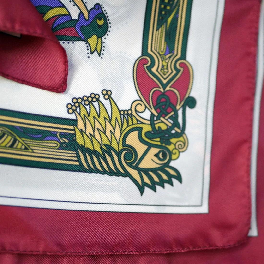 Book of Kells Square Signature Scarf Wine/Purple/Bottle Green - Image 3